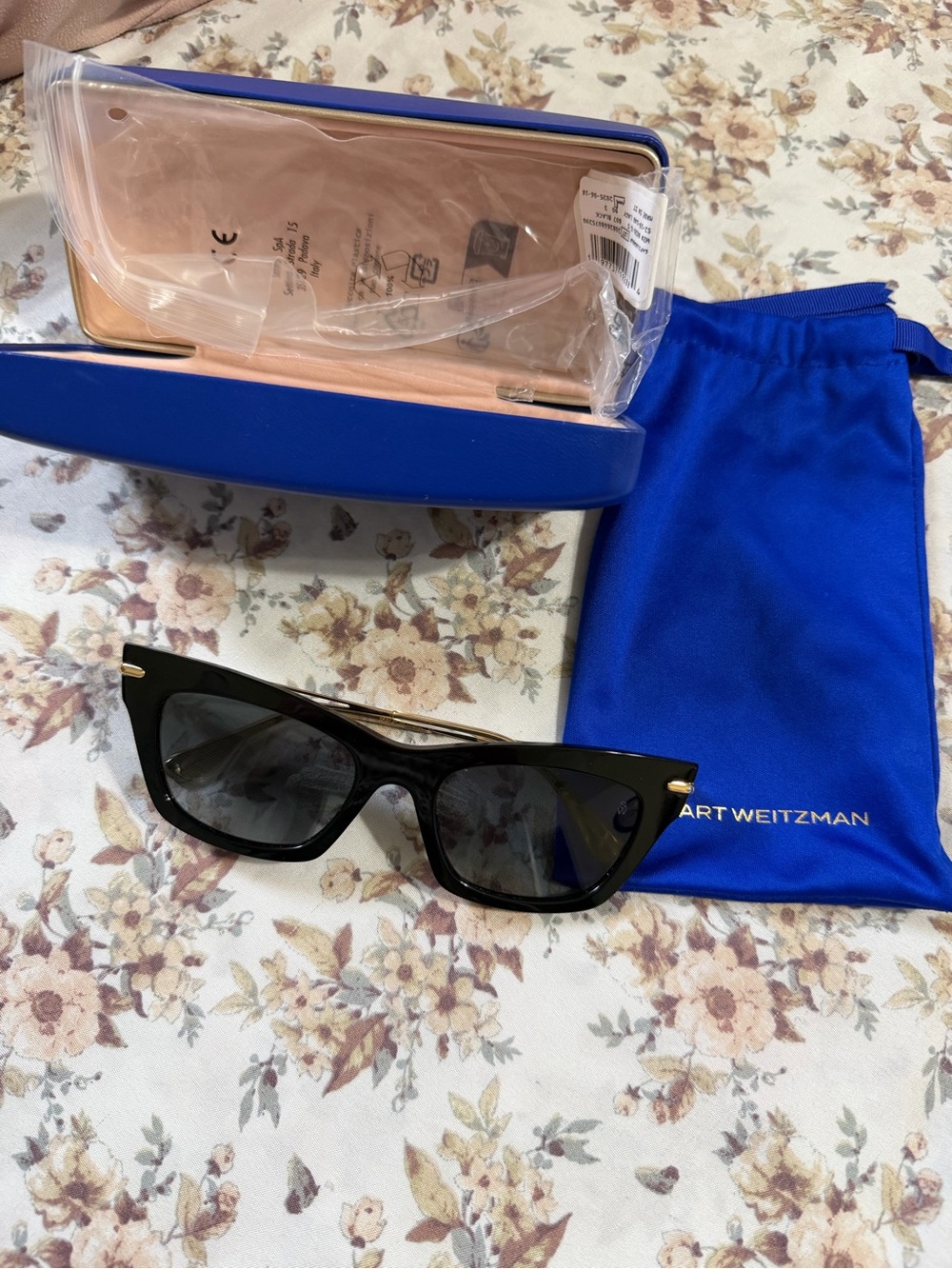Stuart Weitzman Black Cat-Eye Sunglasses with Gold Accents
